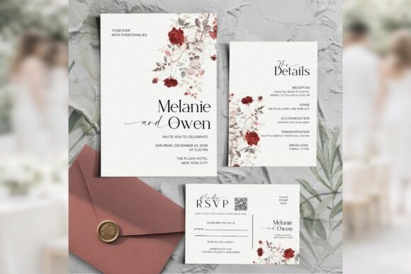 Download Burgundy Rose Invitation Suite Bd013 - Invitation Collection