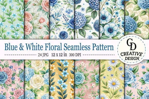 Download Blue &amp; White Floral Seamless Pattern - Pattern Collection