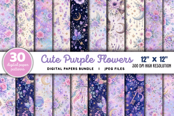 Download Cute Purple Flowers Pattern Bundle - Premium Resources